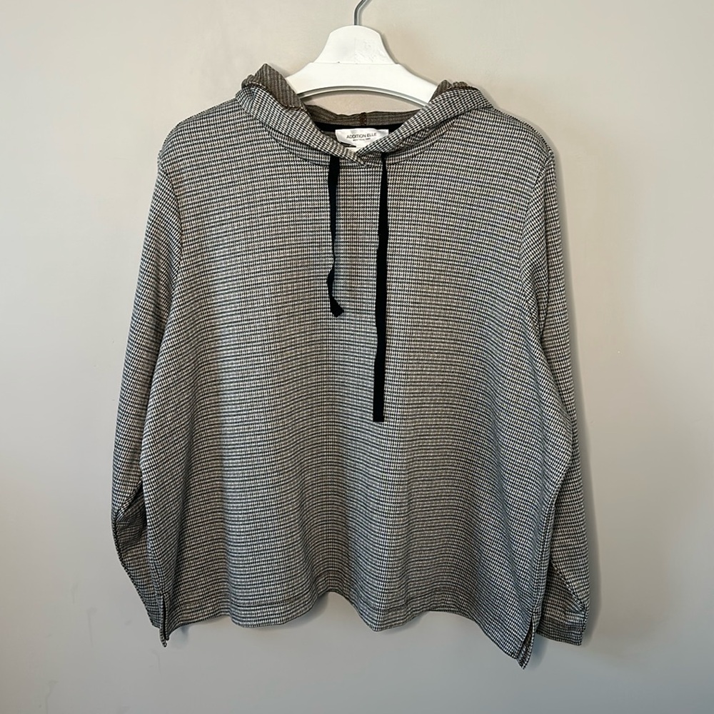 Addition Elle Black Brown Tan Micro Houndstooth Loose Fit Hoodie